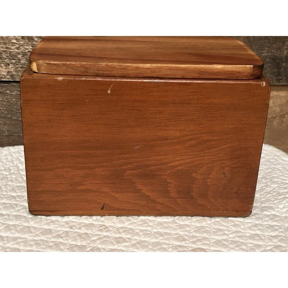 Vintage rustic wood recipe box‎ cottage core style decor open top lid 70's style